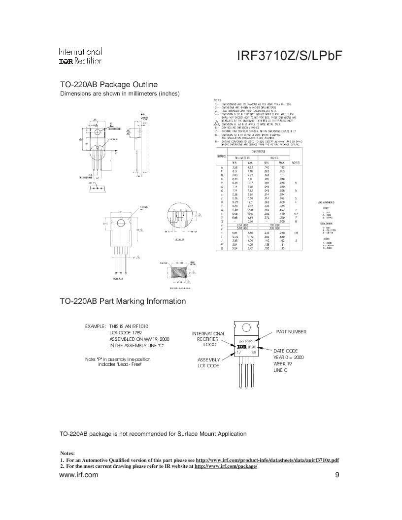 irf3710zlpbf 的详细信息